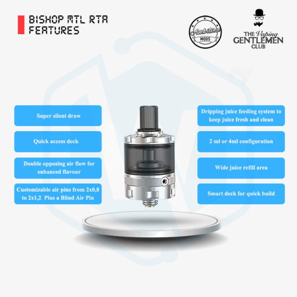 Authentic Ambition mods Bishop MTL RTA 22MM 2.0/4.0ML single coil Tank atomizer