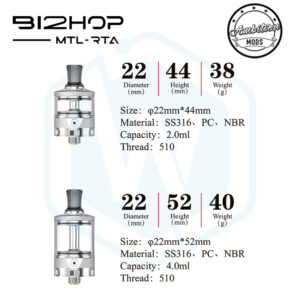 Authentic Ambition mods Bi2hop MTL RTA 22MM 2.0ML/4.0ML Tank atomizer
