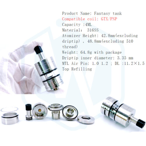 8 YFTK SS316 Fantasy tank 22MM 4ML atomizer fit for Gtx Pnp coils